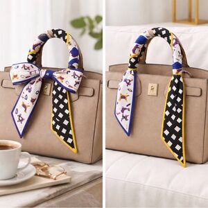 COLORFUL EQUESTRIAN SKINNY SCARF BANDEAU BAG HANDLE WRAP HAIR NECK TIE